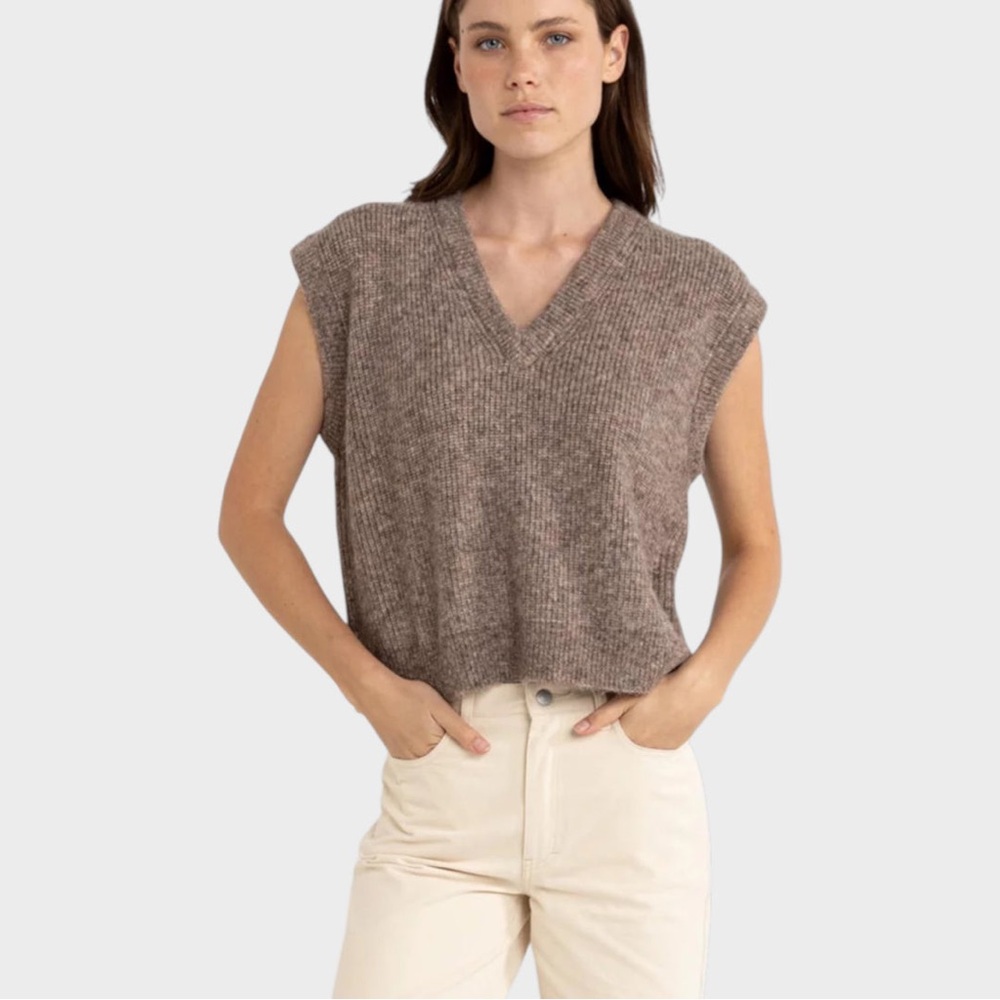Rhythm Quinn Knit Vest Oatmeal Wool Blend Small